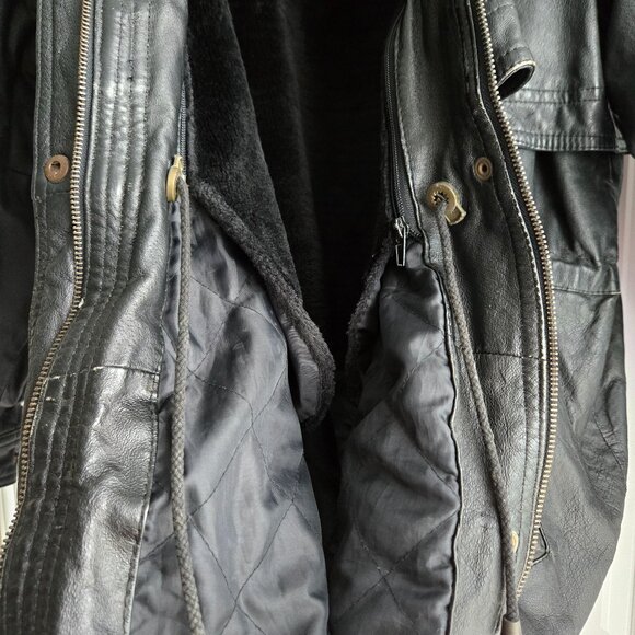 Vintage The Connection New York Leather Cloak Jacket Men Furry Lined Retro XL - Picture 4 of 7
